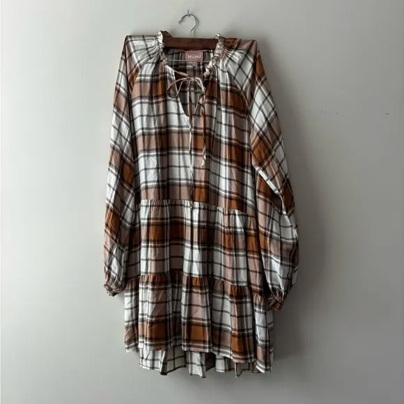 Show me your Mumu‎ plaided long sleeve loose fit dress color cream size M