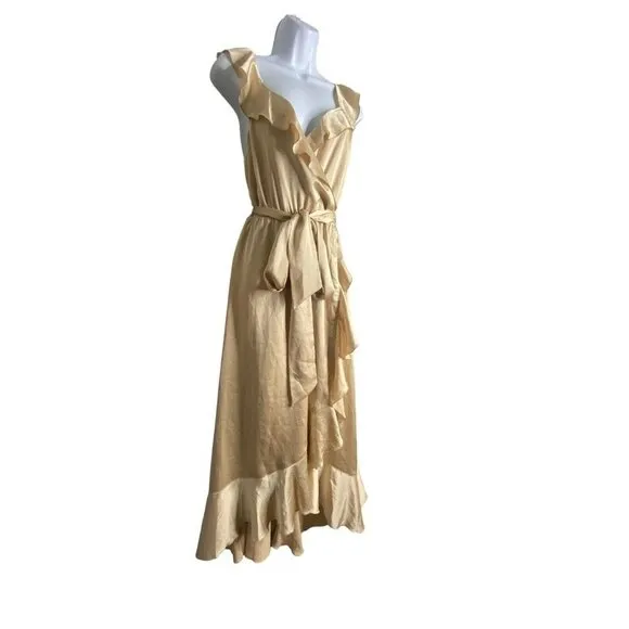 Show Me Your MuMu Womens Samantha Ruffle Wrap Dress True‎ Gold Luxe Satin Medium