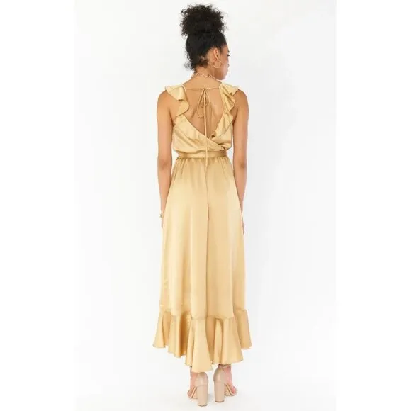 Show Me Your MuMu Womens Samantha Ruffle Wrap Dress True‎ Gold Luxe Satin Medium