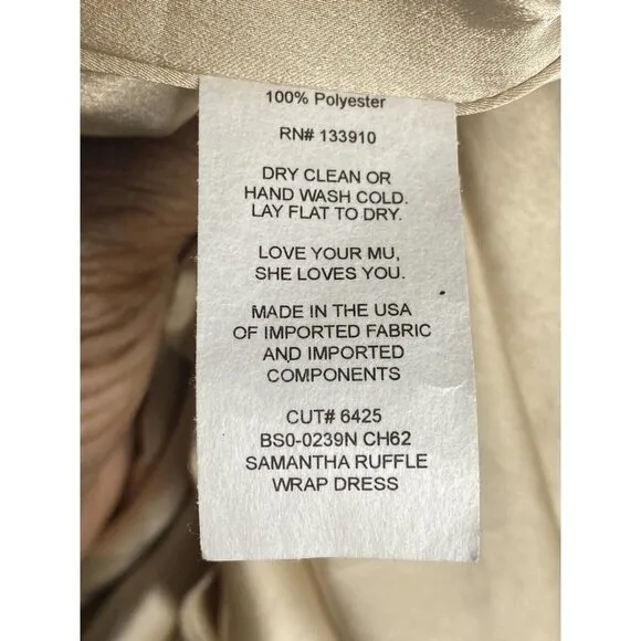 Show Me Your MuMu Womens Samantha Ruffle Wrap Dress True‎ Gold Luxe Satin Medium