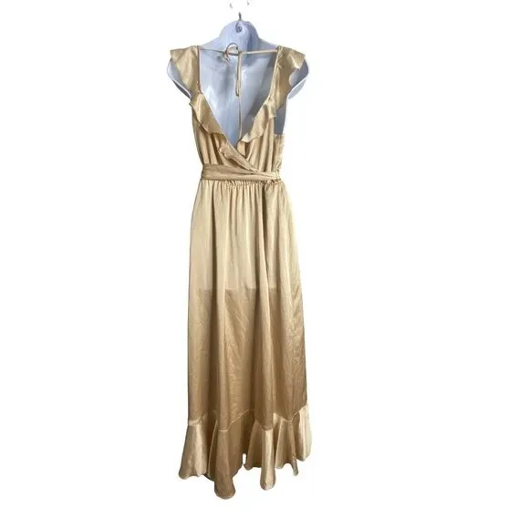 Show Me Your MuMu Womens Samantha Ruffle Wrap Dress True‎ Gold Luxe Satin Medium