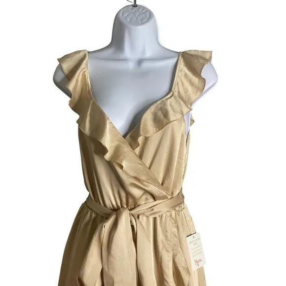 Show Me Your MuMu Womens Samantha Ruffle Wrap Dress True‎ Gold Luxe Satin Medium