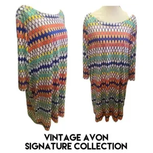 Signature Collection (Vintage Avon) Multi-Color Geometric Design Shift Dress Siz