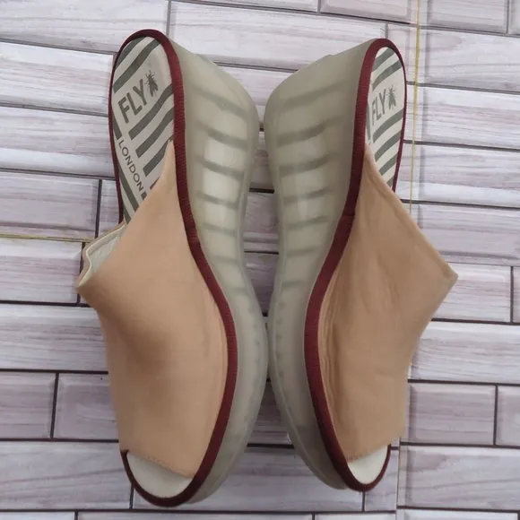 SIZE EU 41. Fly London nubuck leather slip on wedge sandals.