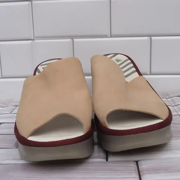 SIZE EU 41. Fly London nubuck leather slip on wedge sandals.