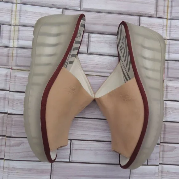 SIZE EU 41. Fly London nubuck leather slip on wedge sandals.