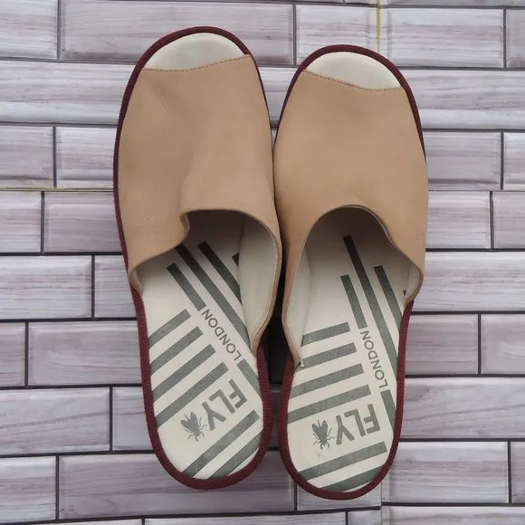 SIZE EU 41. Fly London nubuck leather slip on wedge sandals.