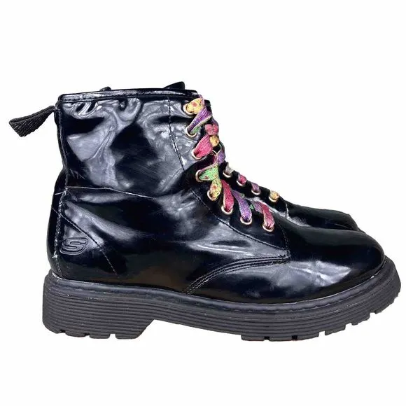 Skechers Lil Scouts Hiking Boots Size 5 Lace Up Zipper Synthetic Black 89403L