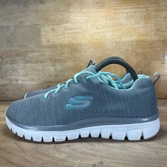 Skechers Memory Foam Knit Womens Size 9 Trainers Gray/Light Blue 12614