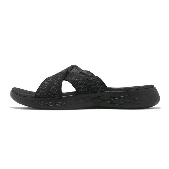 Skechers On-The-Go 600-Enchanted Black Women Slip On Casual Sandal 7 140790-BBK