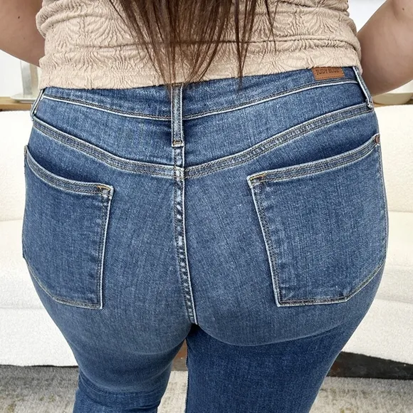Skinny Judy Blue High-Rise Waist Denim Handsand Jeans Slim Stretchy Ankle Pants