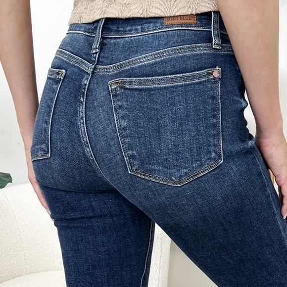 Skinny Judy Blue High-Rise Waist Denim Handsand Jeans Slim Stretchy Ankle Pants
