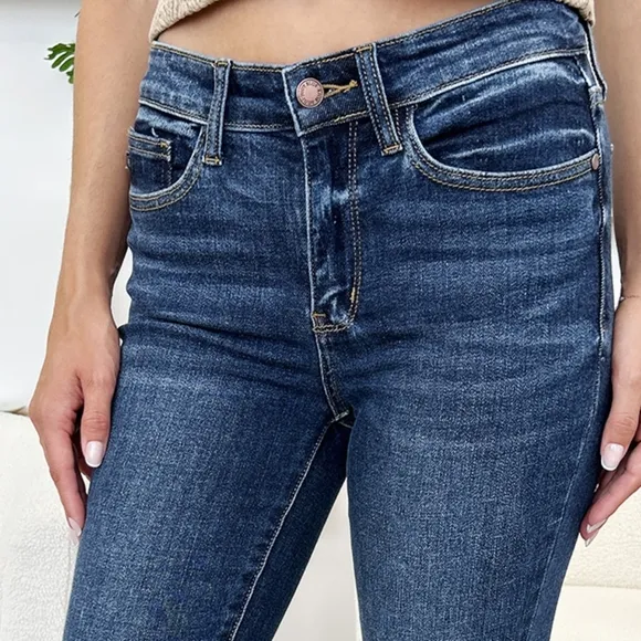 Skinny Judy Blue High-Rise Waist Denim Handsand Jeans Slim Stretchy Ankle Pants