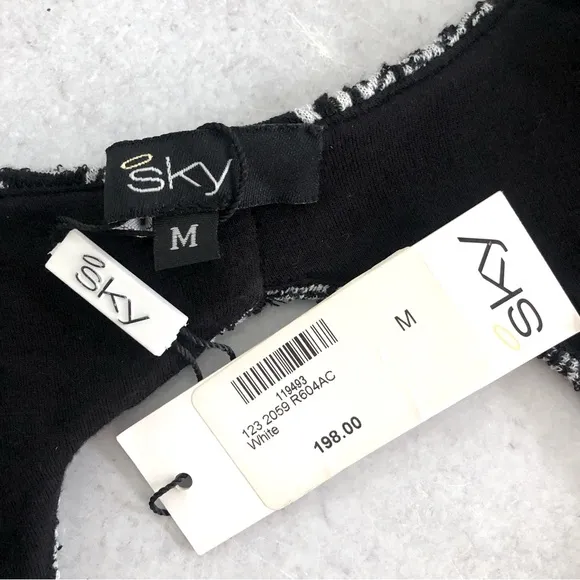SKY BYZNA Open Back Leather Trim Bodycon Mini Dress, M NWT