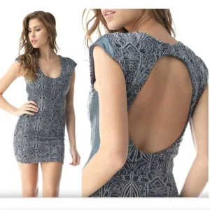 SKY BYZNA Open Back Leather Trim Bodycon Mini Dress, M NWT
