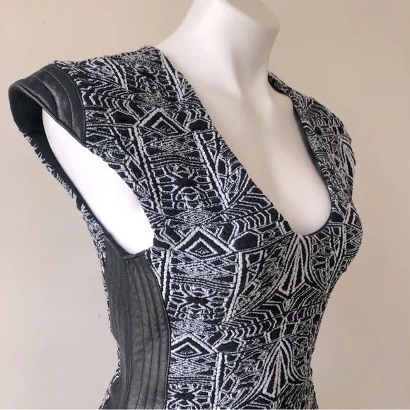 SKY BYZNA Open Back Leather Trim Bodycon Mini Dress, M NWT