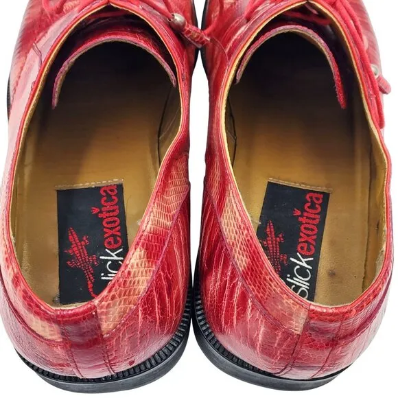 Slick Exotica David Eden Men's 14 Red Marble Ostrich Lizard Oxford dress shoes