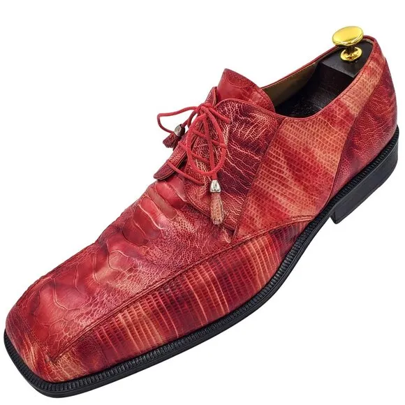 Slick Exotica David Eden Men's 14 Red Marble Ostrich Lizard Oxford dress shoes