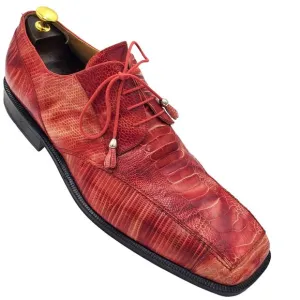 Slick Exotica David Eden Men's 14 Red Marble Ostrich Lizard Oxford dress shoes