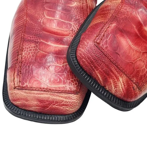 Slick Exotica David Eden Men's 14 Red Marble Ostrich Lizard Oxford dress shoes