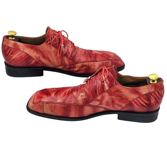 Slick Exotica David Eden Men's 14 Red Marble Ostrich Lizard Oxford dress shoes