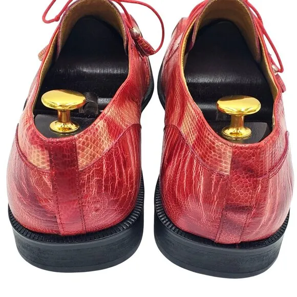Slick Exotica David Eden Men's 14 Red Marble Ostrich Lizard Oxford dress shoes