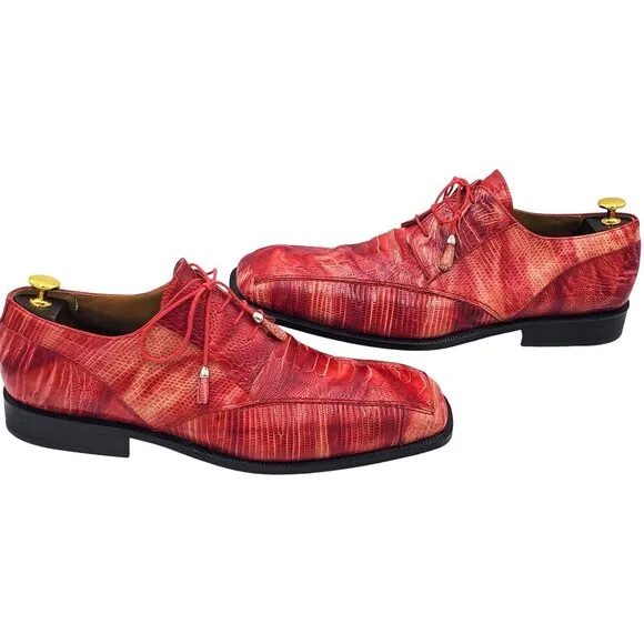 Slick Exotica David Eden Men's 14 Red Marble Ostrich Lizard Oxford dress shoes