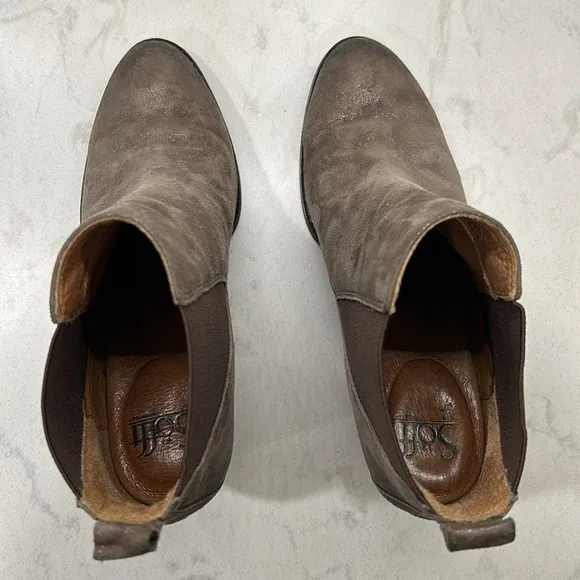 Sofft Welling Leather Smoke‎ Metallic Distressed Chelsea Boots Shoes Size 9M