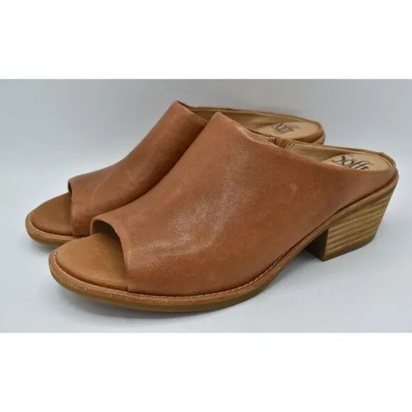 Sofft Womens Size 11 Aneesa Luggage Tan Leather Slip On Open Toe Sandals Shoes