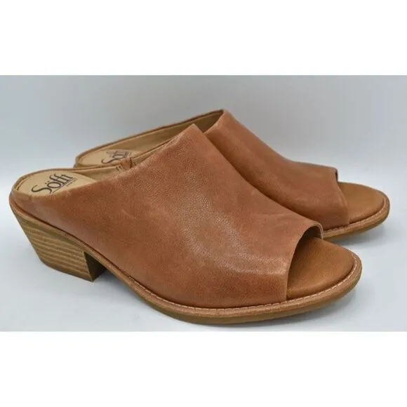 Sofft Womens Size 11 Aneesa Luggage Tan Leather Slip On Open Toe Sandals Shoes