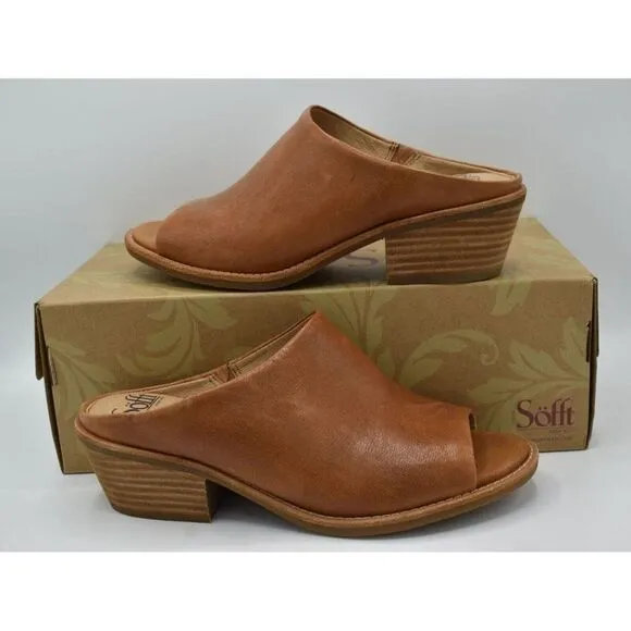 Sofft Womens Size 11 Aneesa Luggage Tan Leather Slip On Open Toe Sandals Shoes