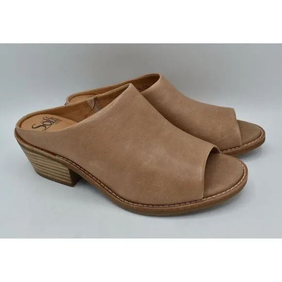 Sofft Womens Size 11 Aneesa Light Taupe Leather Slip On Open Toe Slide Sandals