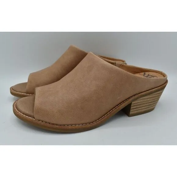 Sofft Womens Size 11 Aneesa Light Taupe Leather Slip On Open Toe Slide Sandals