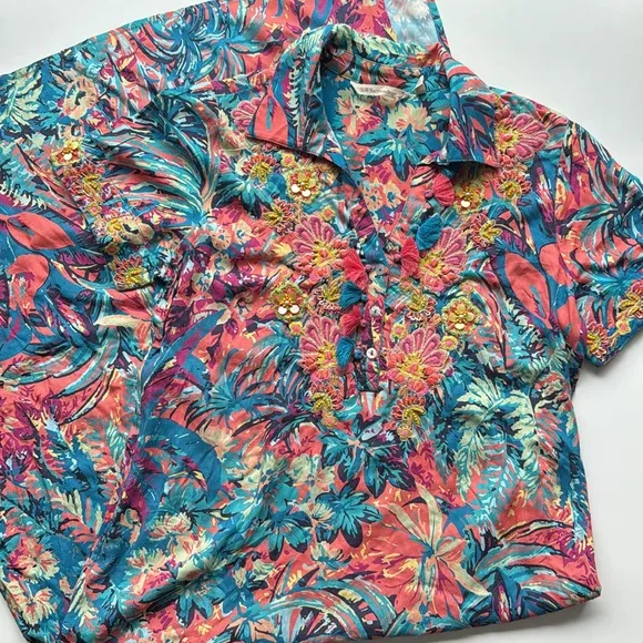 Soft Surroundings Florence Tropicana Multi Color Dress Small