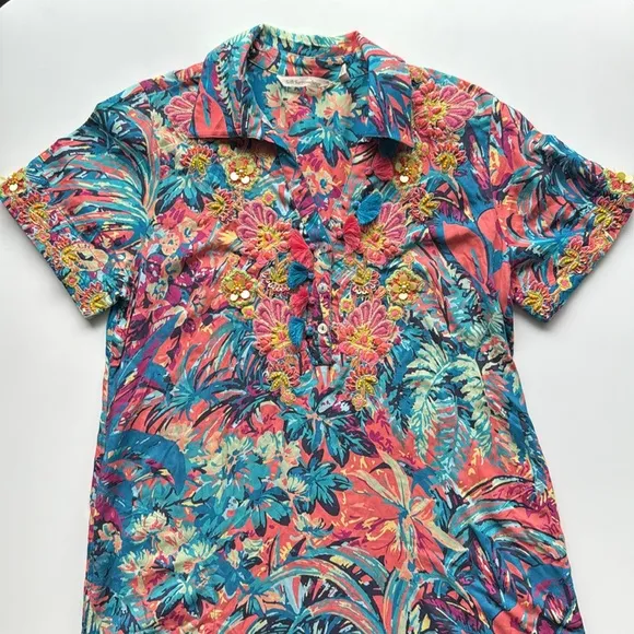 Soft Surroundings Florence Tropicana Multi Color Dress Small