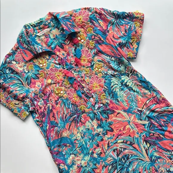 Soft Surroundings Florence Tropicana Multi Color Dress Small