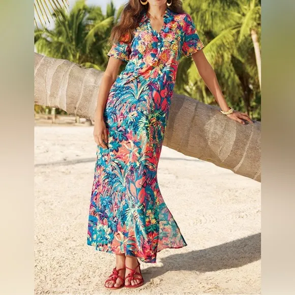 Soft Surroundings Florence Tropicana Multi Color Dress Small