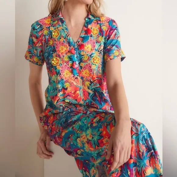 Soft Surroundings Florence Tropicana Multi Color Dress Small