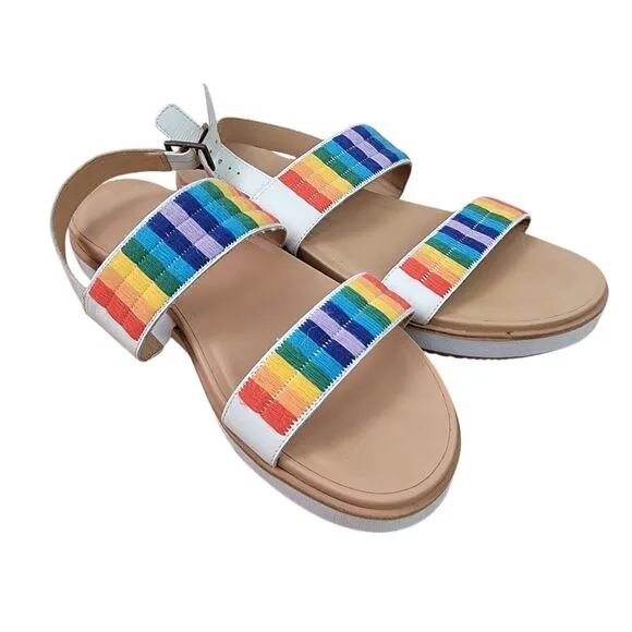 Soludos Remy City Sandals Rainbow and White Women’s Size 9.5 Embroidered