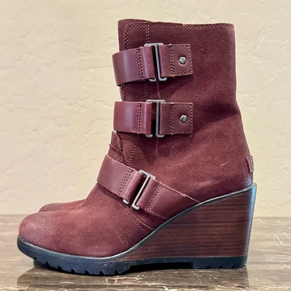 Sorel After Hours Waterproof Suede Wedge Ankle Boots