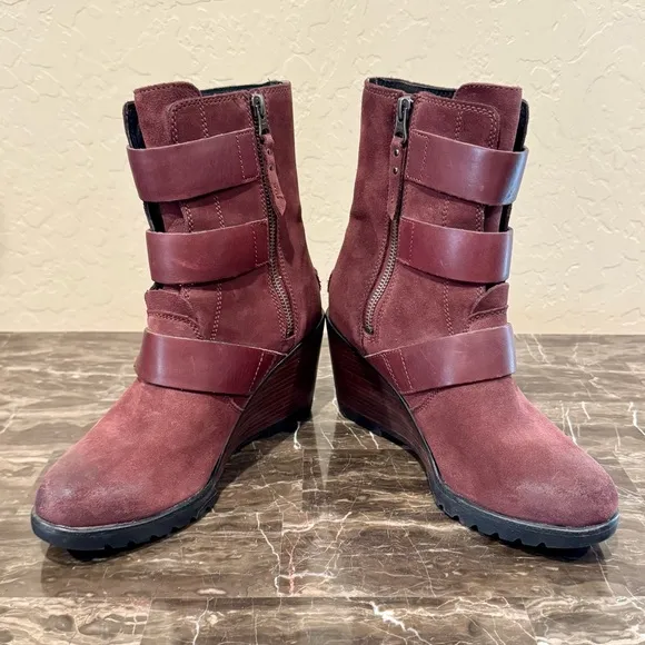 Sorel After Hours Waterproof Suede Wedge Ankle Boots