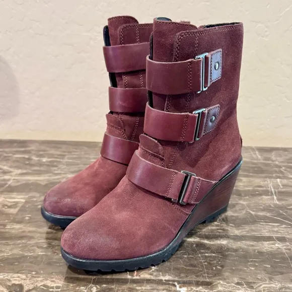 Sorel After Hours Waterproof Suede Wedge Ankle Boots