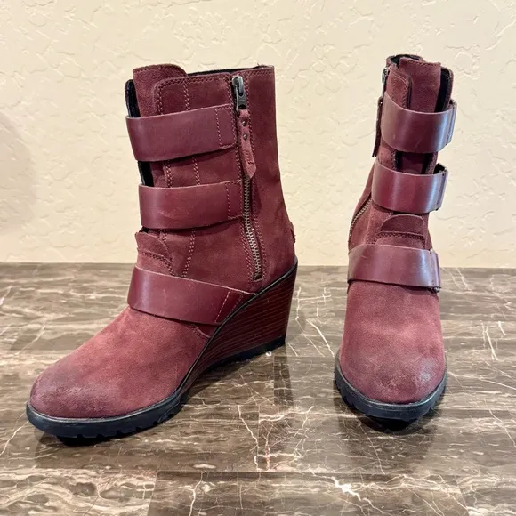 Sorel After Hours Waterproof Suede Wedge Ankle Boots