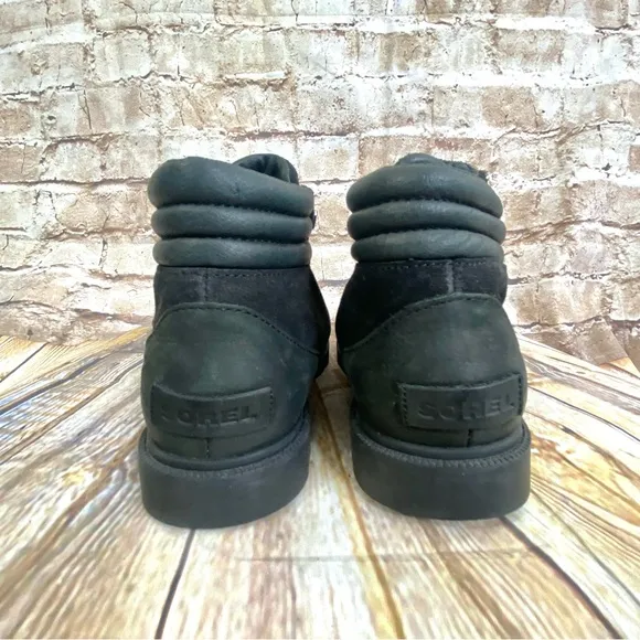 SOREL Ainsley Conquest Waterproof Leather Ankle Hiking Boots Black Size 8