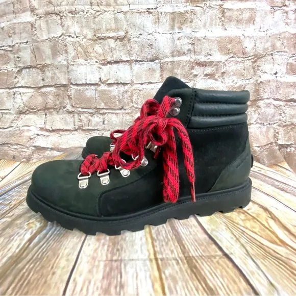 SOREL Ainsley Conquest Waterproof Leather Ankle Hiking Boots Black Size 8