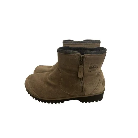 Sorel Boots Womens 8.5 Suede Ankle Meadow Brown Waterproof Side Zip NL2189-255