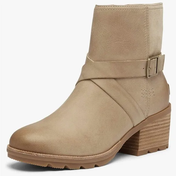Sorel Cate Buckle Boots in Sandy Tan Waterproof Leather