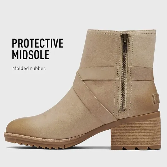 Sorel Cate Buckle Boots in Sandy Tan Waterproof Leather