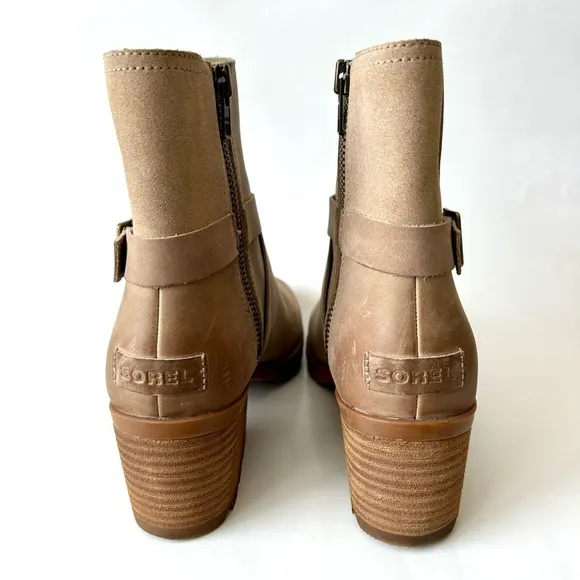 Sorel Cate Buckle Boots in Sandy Tan Waterproof Leather