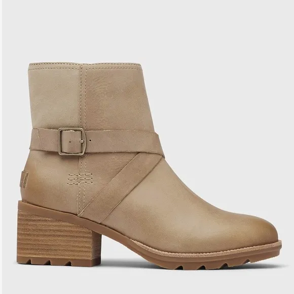 Sorel Cate Buckle Boots in Sandy Tan Waterproof Leather
